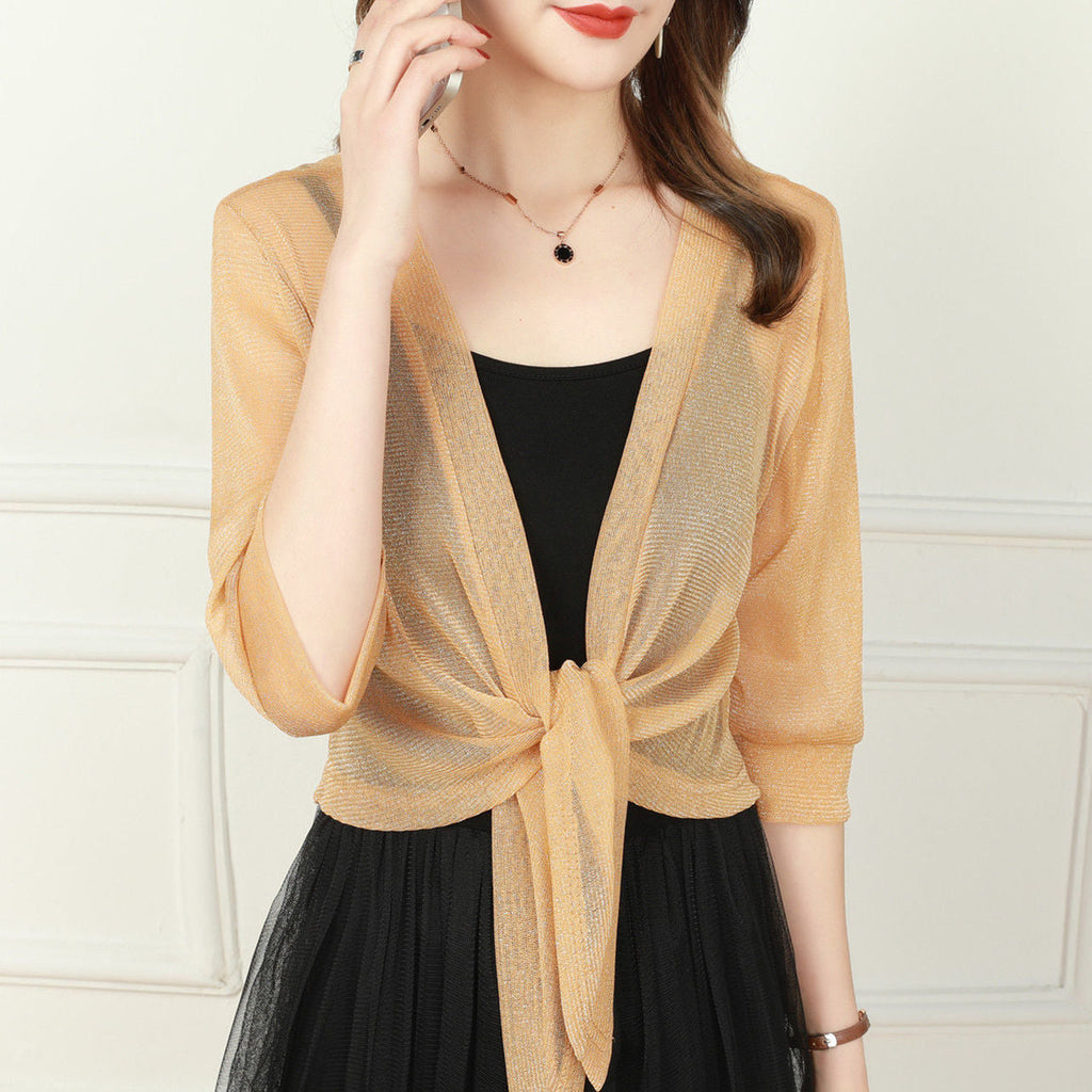 Coprispalle Donna Corto in Chiffon Trasparente con Fiocco