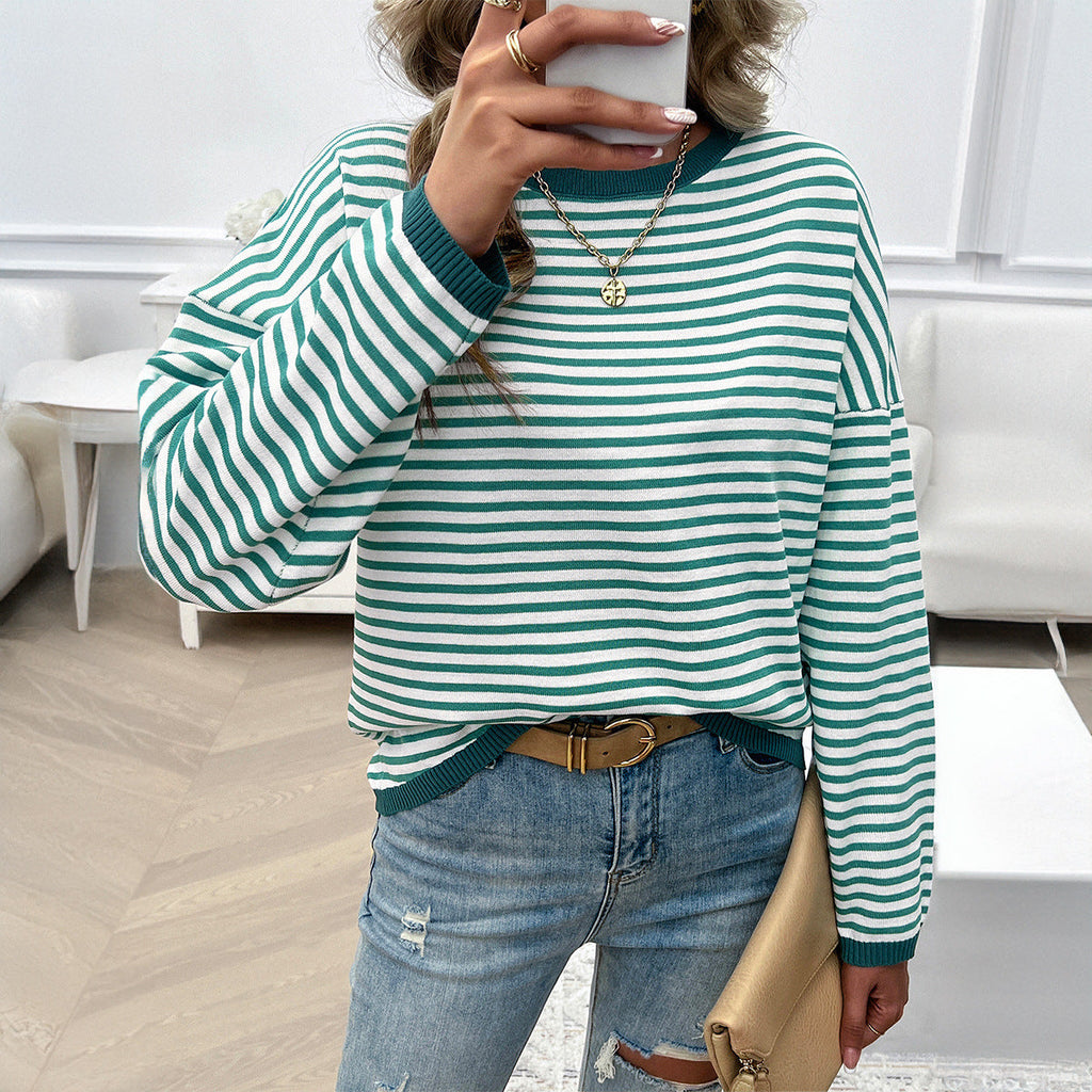 Pull léger pour femme en mélange de coton – col rond, coupe ample et épaules tombantes