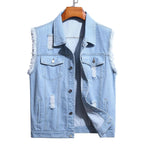Chaleco vaquero de hombre sin mangas – Denim efecto vintage con detalles deshilachados