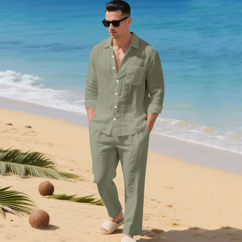Completo Uomo in Lino con Camicia e Pantaloni Coordinati