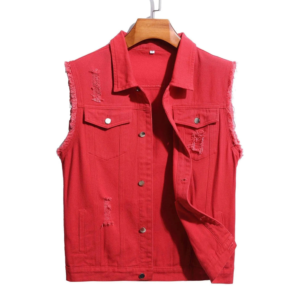 Chaleco vaquero de hombre sin mangas – Denim efecto vintage con detalles deshilachados