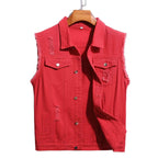 Chaleco vaquero de hombre sin mangas – Denim efecto vintage con detalles deshilachados