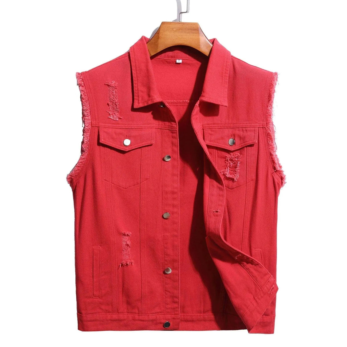 Gilet en jean pour homme sans manches – Denim effet vintage avec détails effilochés