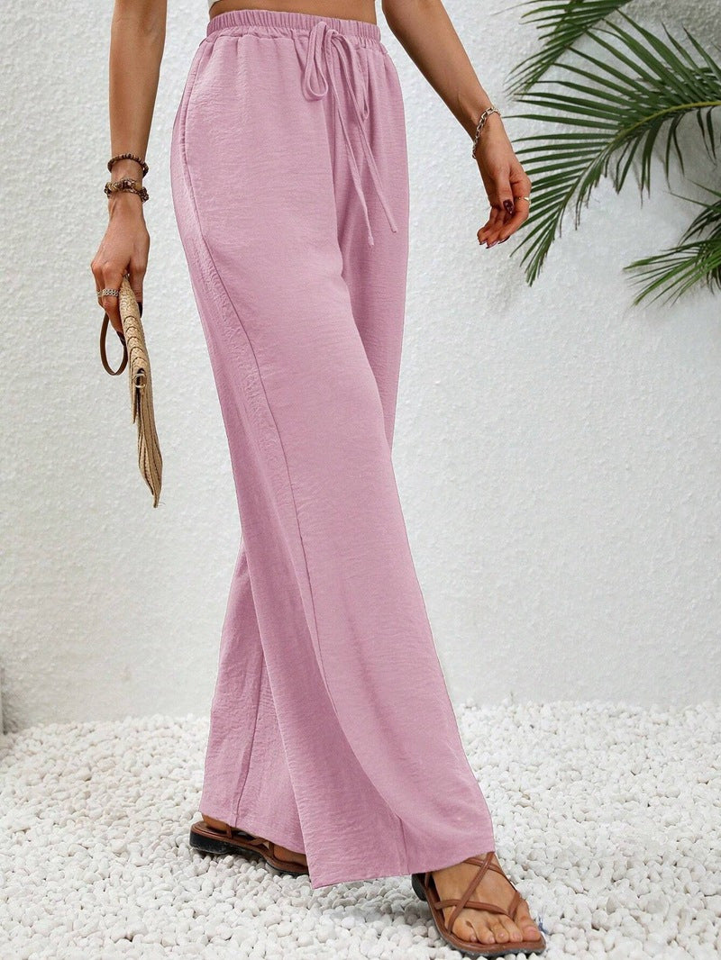 Pantalon palazzo d’été pour femme à taille haute – Modèle léger à jambes larges avec cordon de serrage et poches