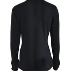 T-shirt femme à manches longues et col en V – coupe ajustée avec détails boutonnés