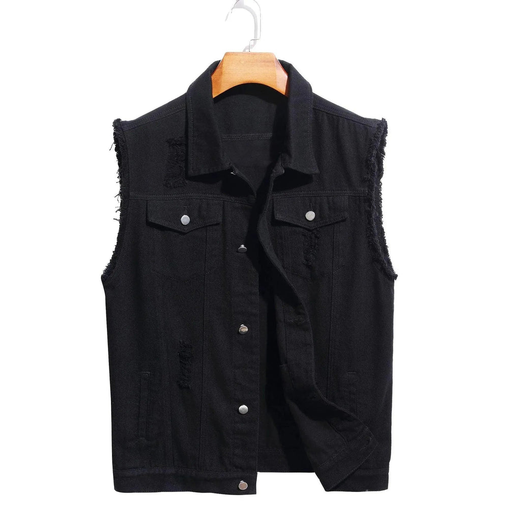 Chaleco vaquero de hombre sin mangas – Denim efecto vintage con detalles deshilachados