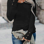Top Donna Slim Fit con Scollo a V e Dettagli con Bottoni