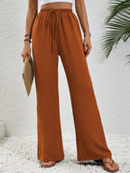 Pantalon palazzo d’été pour femme à taille haute – Modèle léger à jambes larges avec cordon de serrage et poches