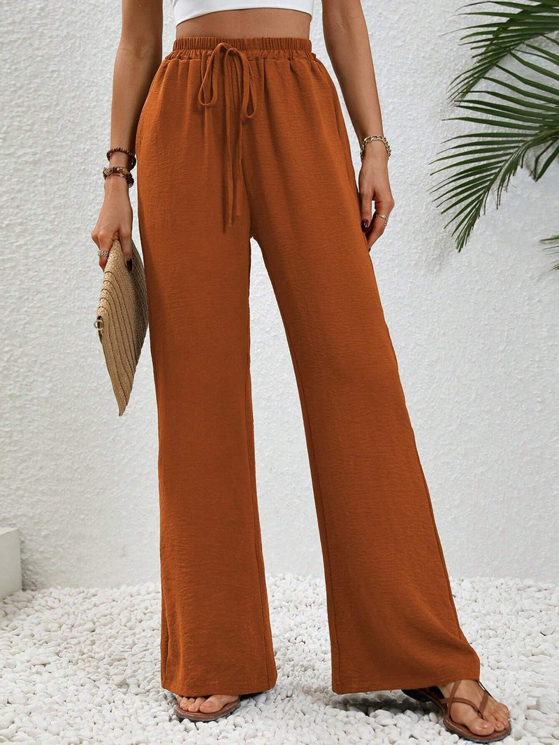 Pantalon palazzo d’été pour femme à taille haute – Modèle léger à jambes larges avec cordon de serrage et poches