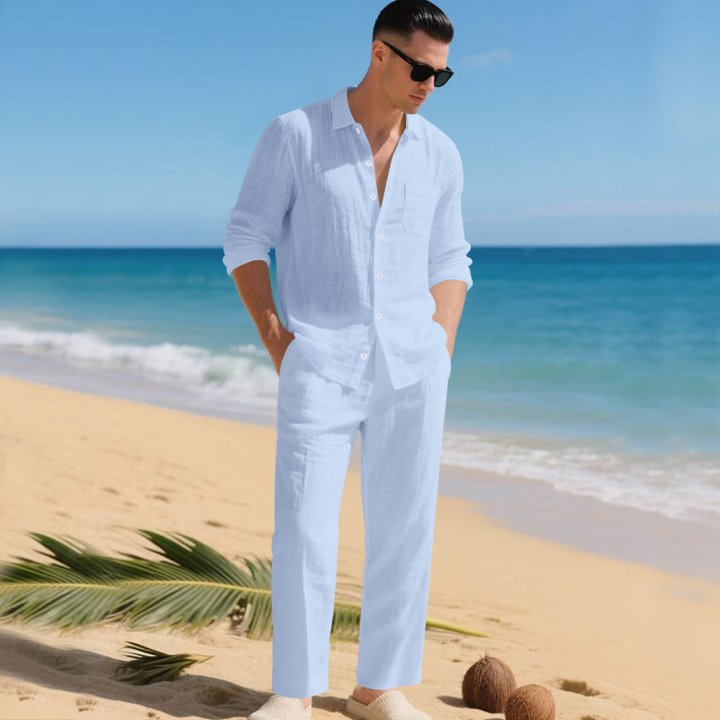 Completo Uomo in Lino con Camicia e Pantaloni Coordinati