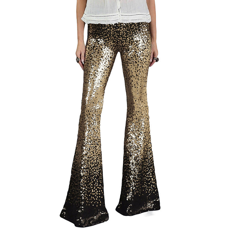 Pantalon femme taille haute à paillettes – Modèle évasé élégant et scintillant pour les fêtes