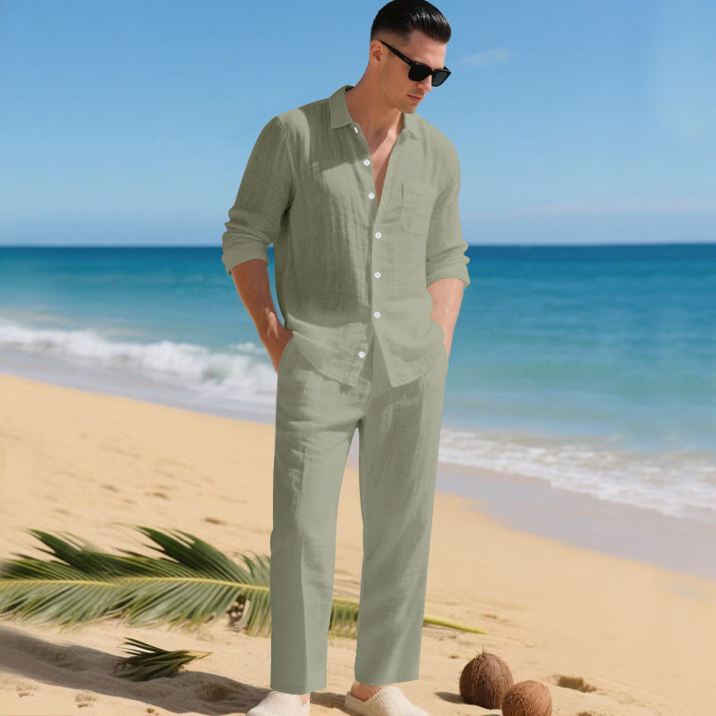 Completo Uomo in Lino con Camicia e Pantaloni Coordinati