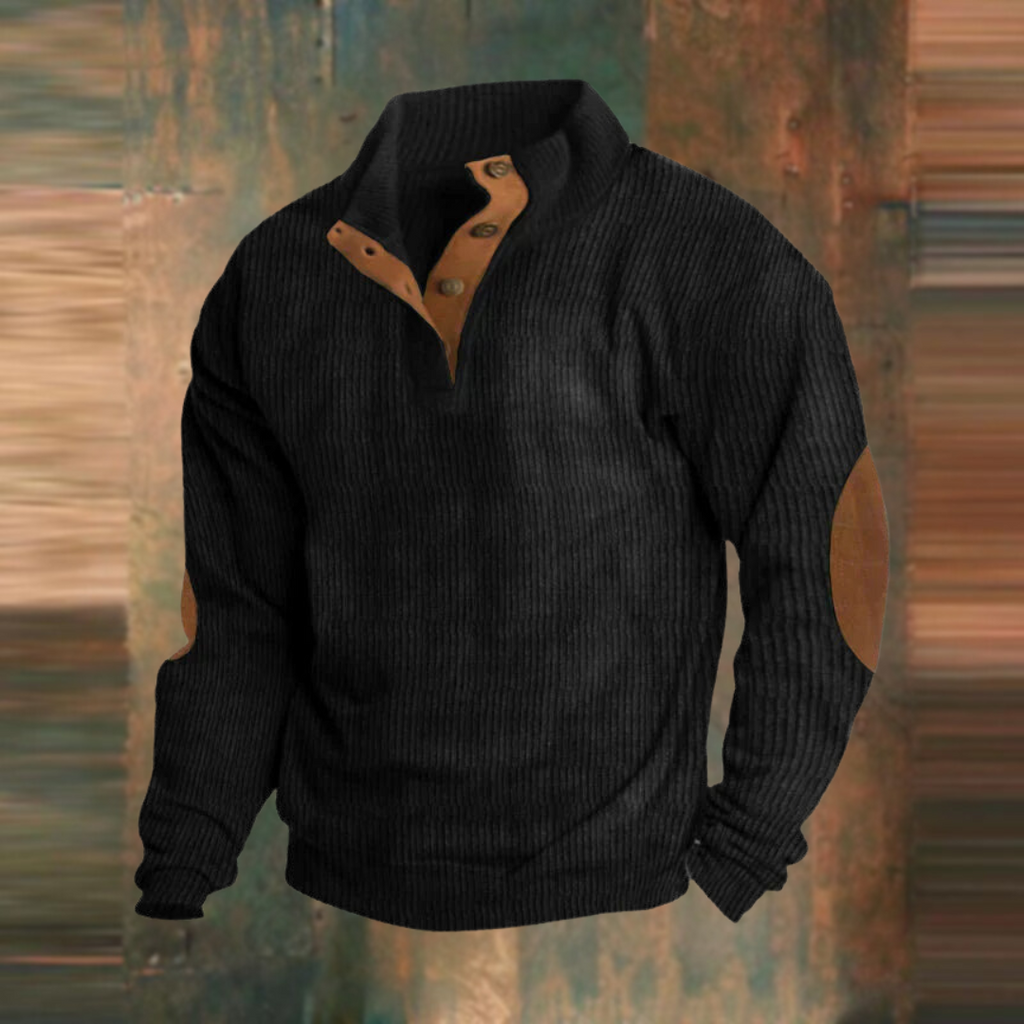 Maglione Uomo Casual a Coste con Colletto Abbottonato