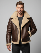 ANFINITE - Herre pilotjakke i lammeskind med pelskrave