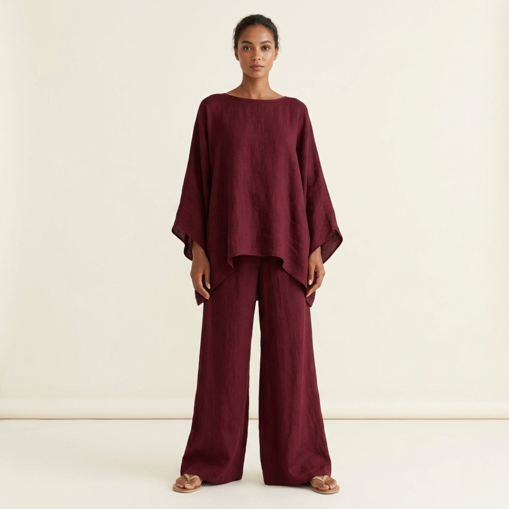 Conjunto de dos piezas para mujer con pantalones de pierna ancha