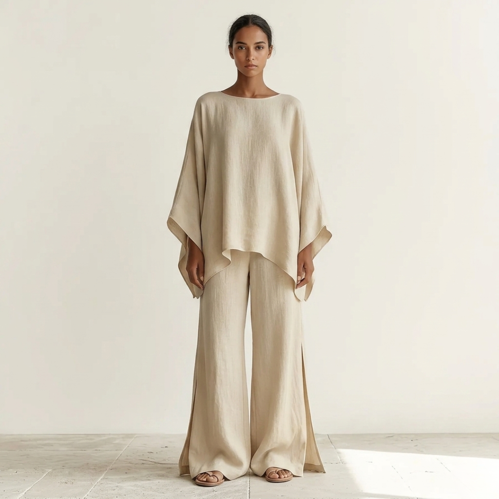 Conjunto de dos piezas para mujer con pantalones de pierna ancha