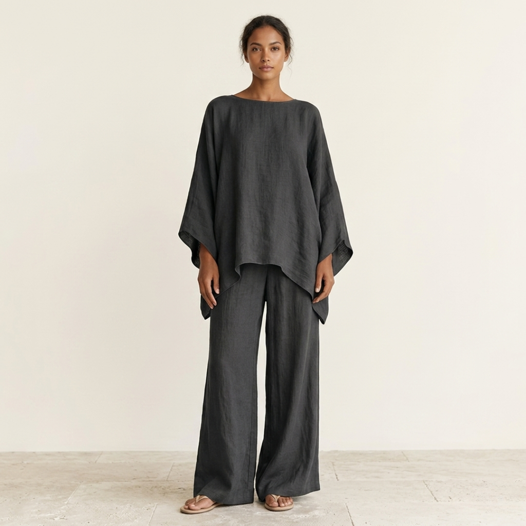 Conjunto de dos piezas para mujer con pantalones de pierna ancha