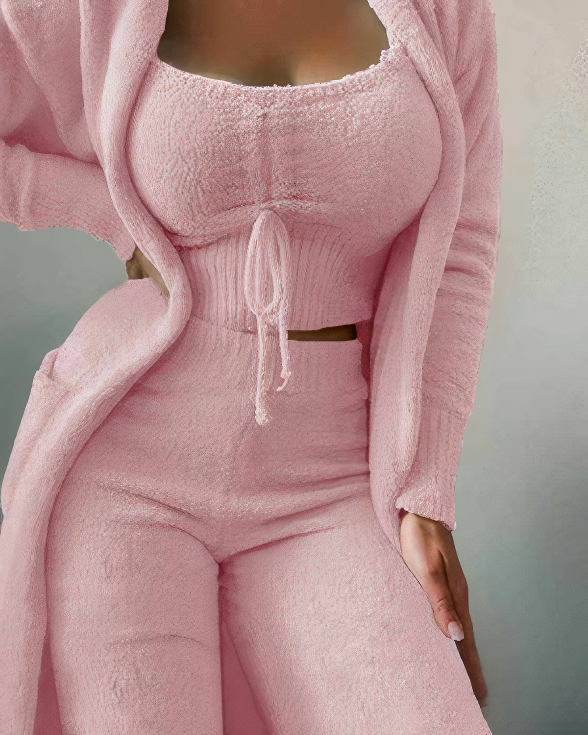 Completo Lounge Donna in Fleece con Top, Cardigan e Pantaloni