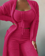 Completo Lounge Donna in Fleece con Top, Cardigan e Pantaloni