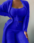 Completo Lounge Donna in Fleece con Top, Cardigan e Pantaloni
