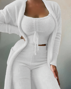 Completo Lounge Donna in Fleece con Top, Cardigan e Pantaloni