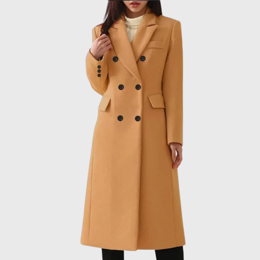 Cappotto Lungo Donna in Lana Doppiopetto dal Taglio Sagomato