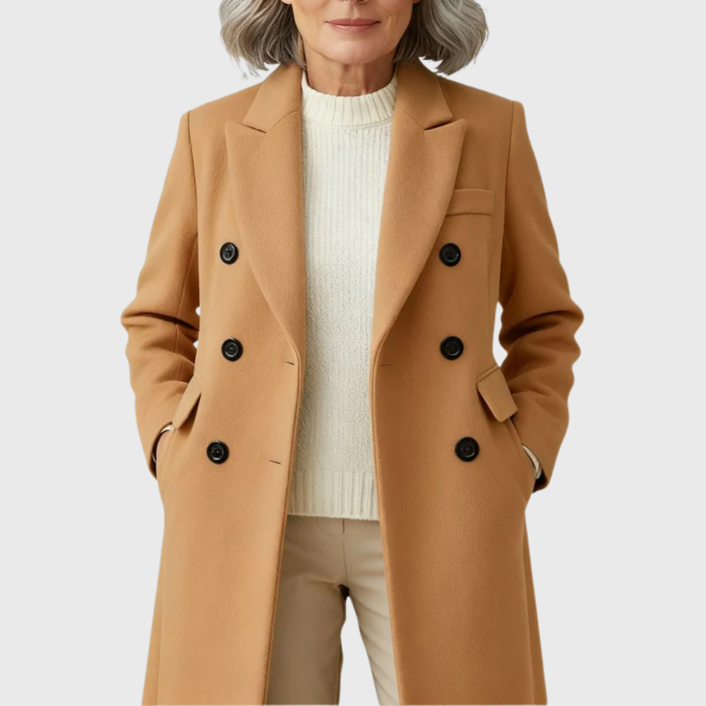 Cappotto Lungo Donna in Lana Doppiopetto dal Taglio Sagomato