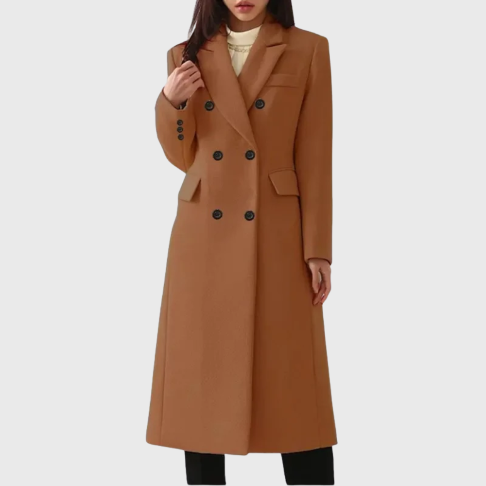 Cappotto Lungo Donna in Lana Doppiopetto dal Taglio Sagomato