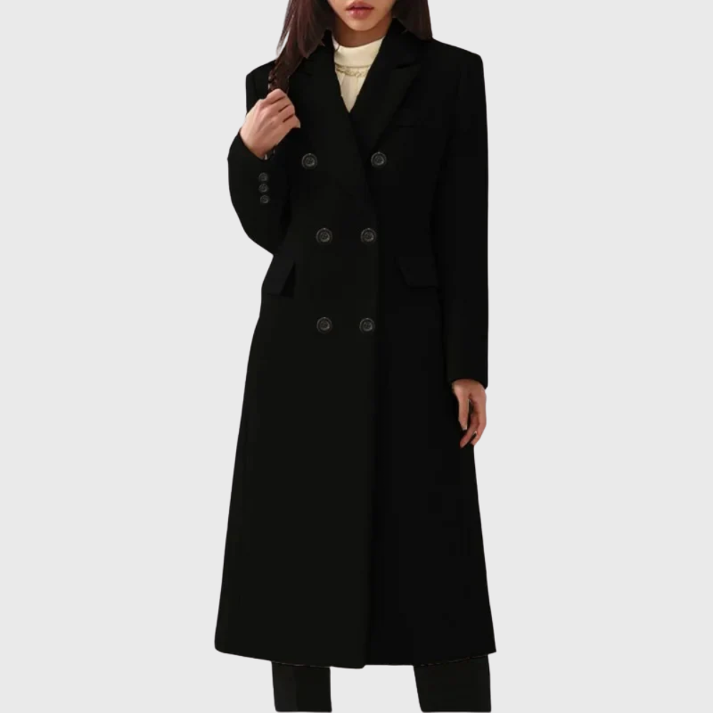 Cappotto Lungo Donna in Lana Doppiopetto dal Taglio Sagomato
