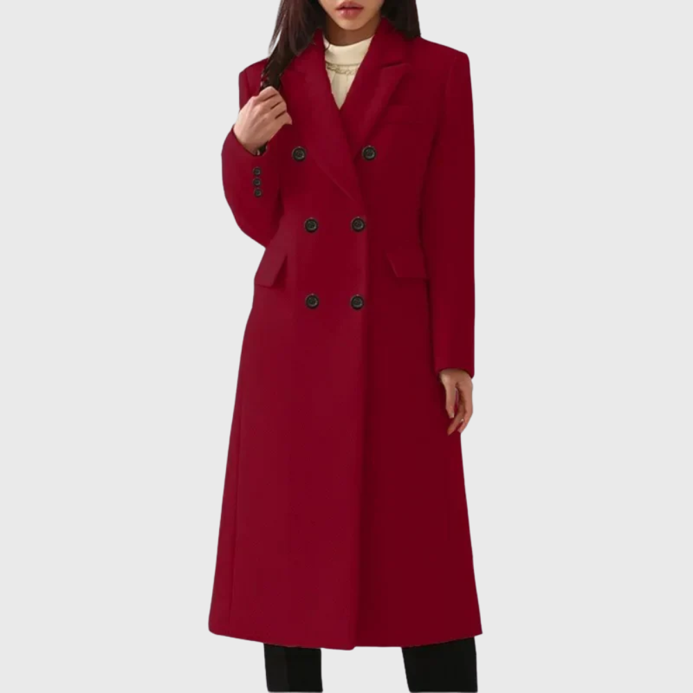 Cappotto Lungo Donna in Lana Doppiopetto dal Taglio Sagomato