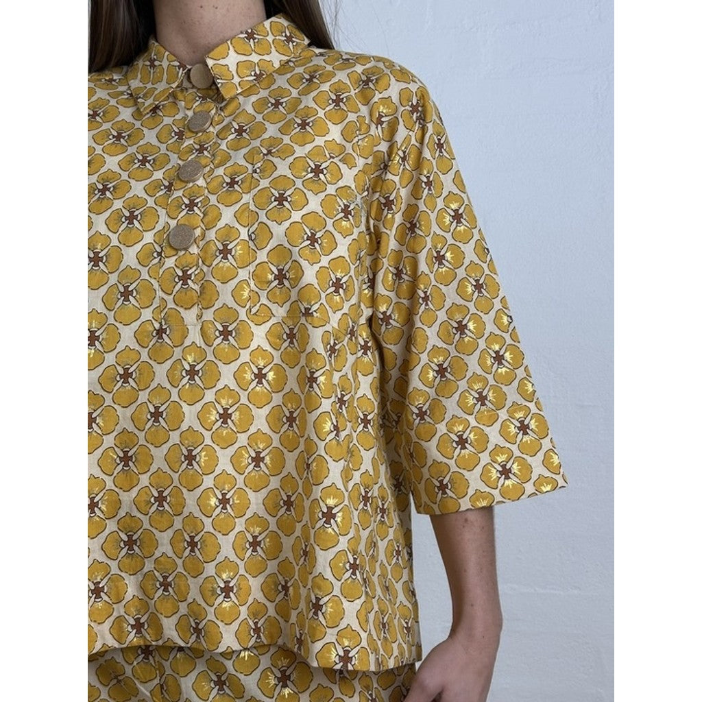 Bluse Dame Blomsterprint Grafisk Silhuet