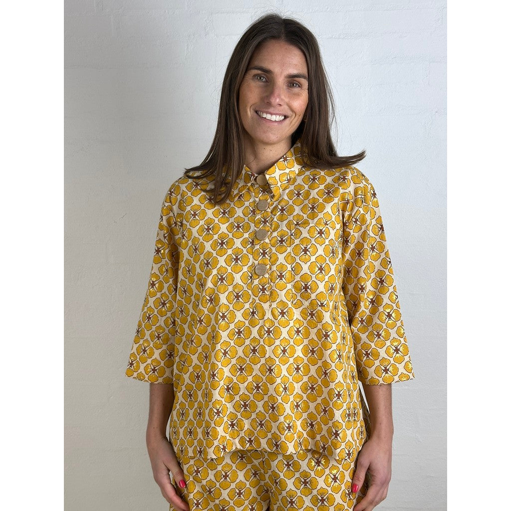 Bluse Dame Blomsterprint Grafisk Silhuet
