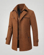 Manteau élégant pour homme avec double col et fermeture éclair intérieure - veste longue structurée pour le bureau et le soir