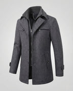 Manteau élégant pour homme avec double col et fermeture éclair intérieure - veste longue structurée pour le bureau et le soir