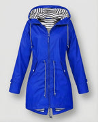 Parka ligera para mujer con capucha y cordón ajustable en la cintura - abrigo largo con cremallera para primavera y otoño