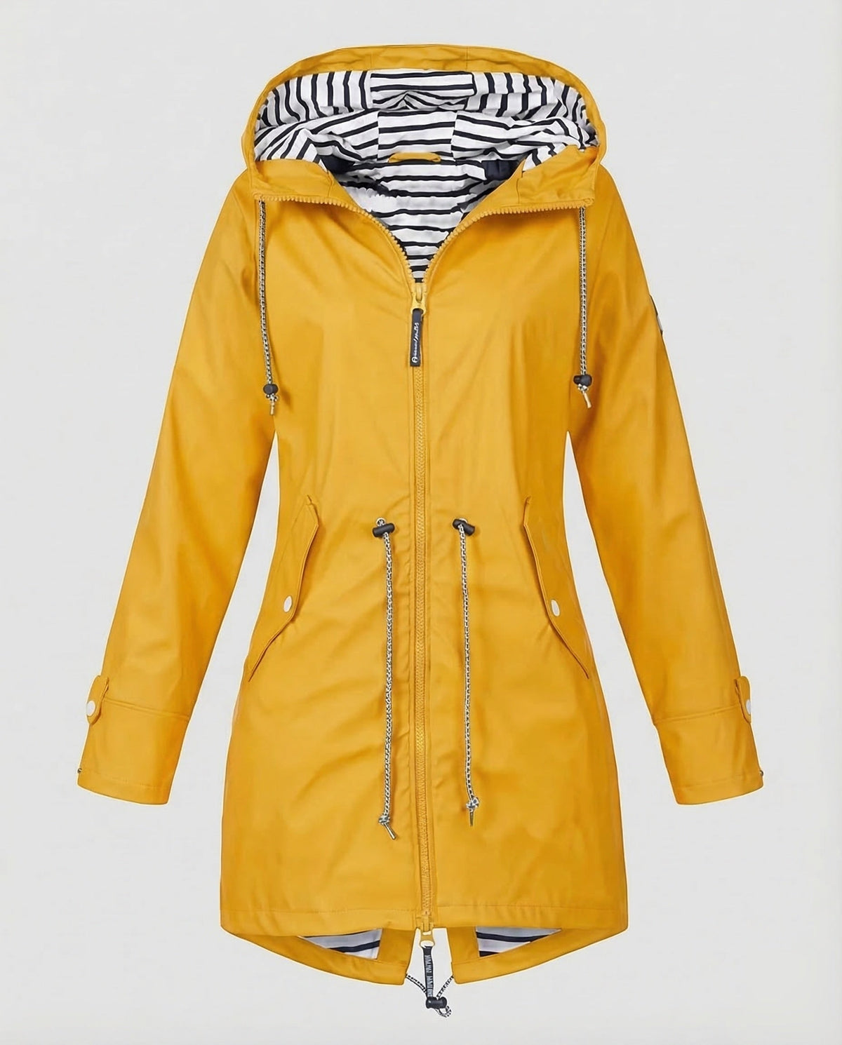 Parka ligera para mujer con capucha y cordón ajustable en la cintura - abrigo largo con cremallera para primavera y otoño