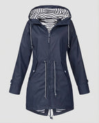 Parka ligera para mujer con capucha y cordón ajustable en la cintura - abrigo largo con cremallera para primavera y otoño