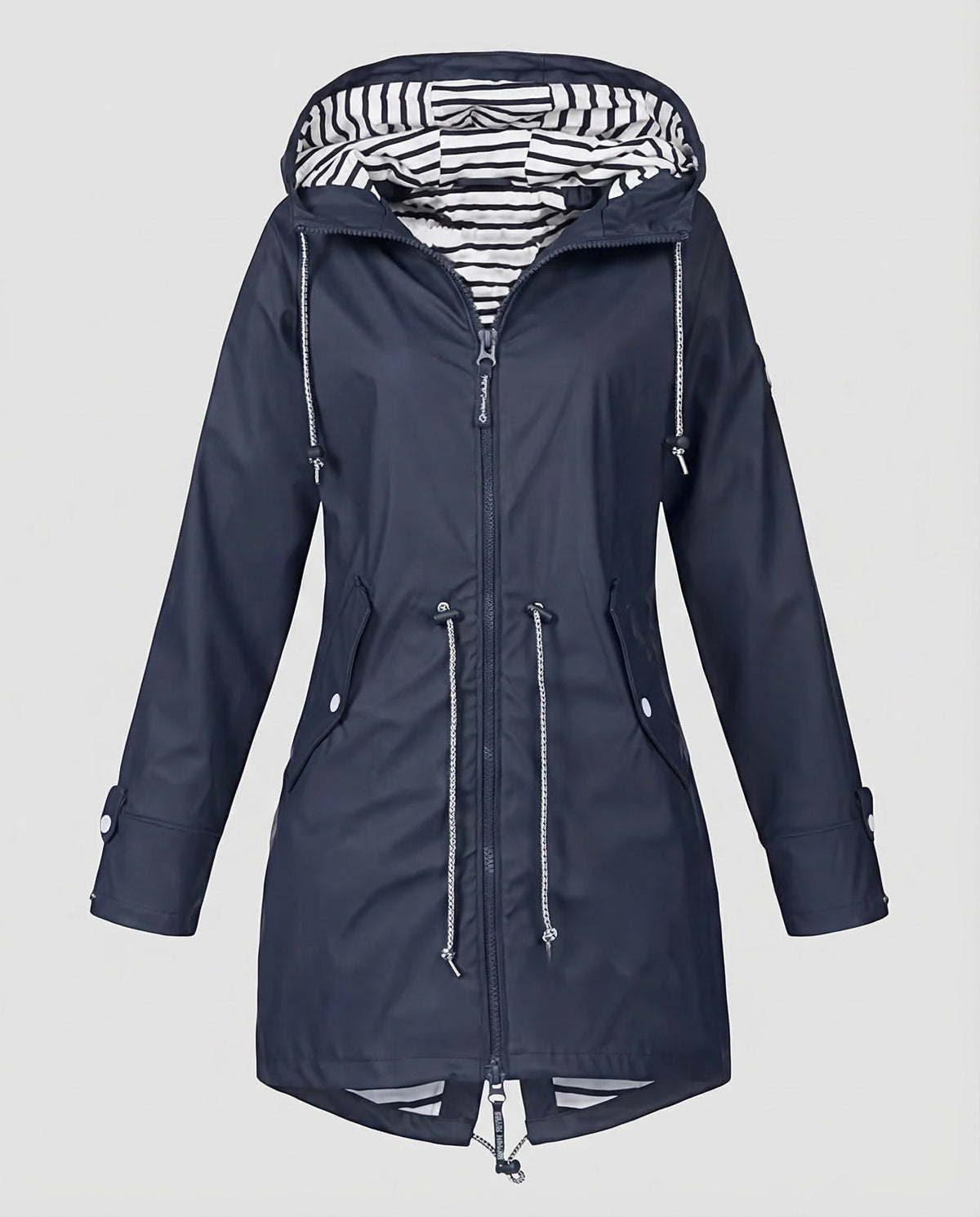 Parka ligera para mujer con capucha y cordón ajustable en la cintura - abrigo largo con cremallera para primavera y otoño