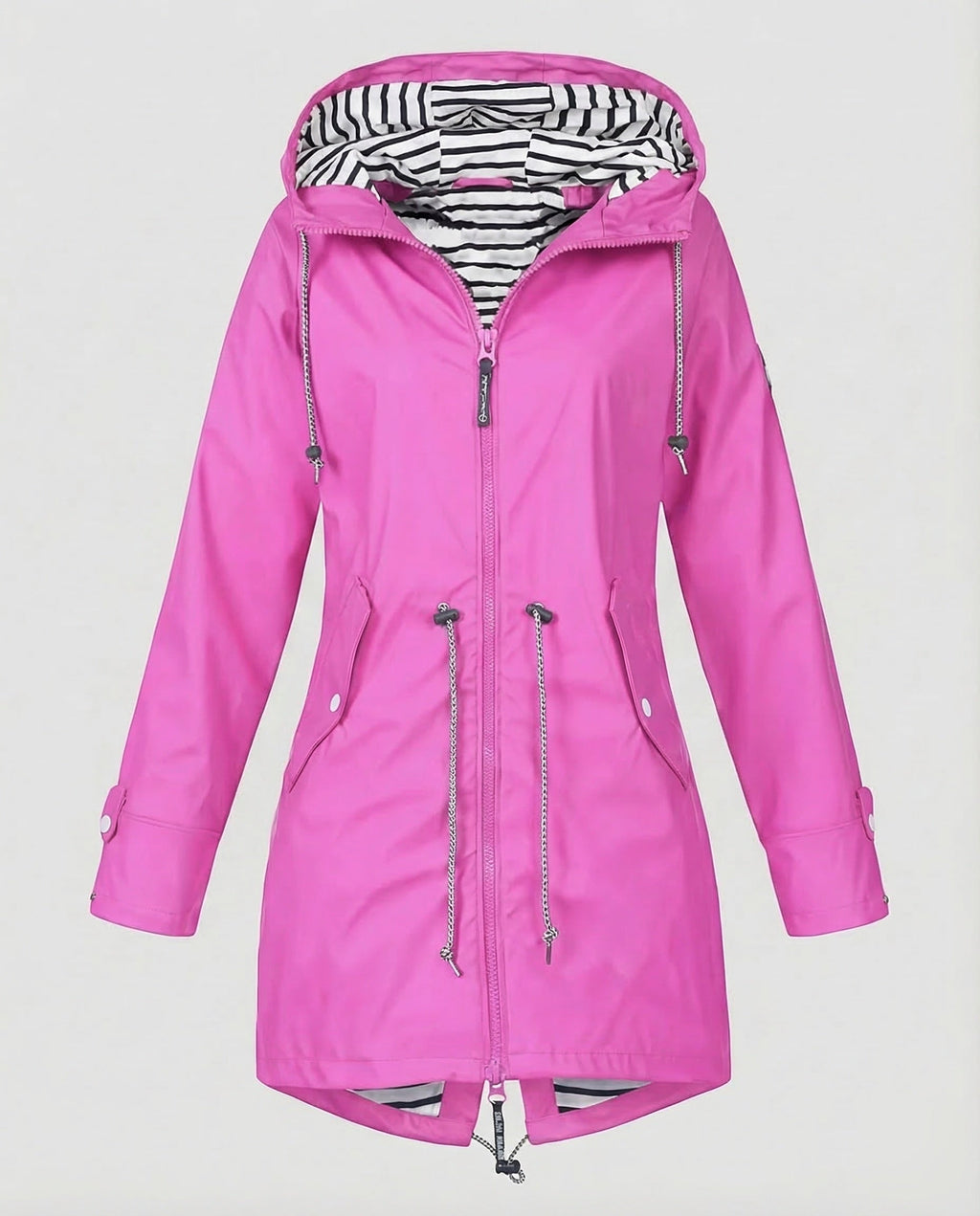Parka ligera para mujer con capucha y cordón ajustable en la cintura - abrigo largo con cremallera para primavera y otoño