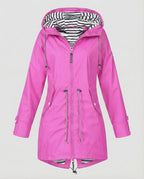 Parka ligera para mujer con capucha y cordón ajustable en la cintura - abrigo largo con cremallera para primavera y otoño