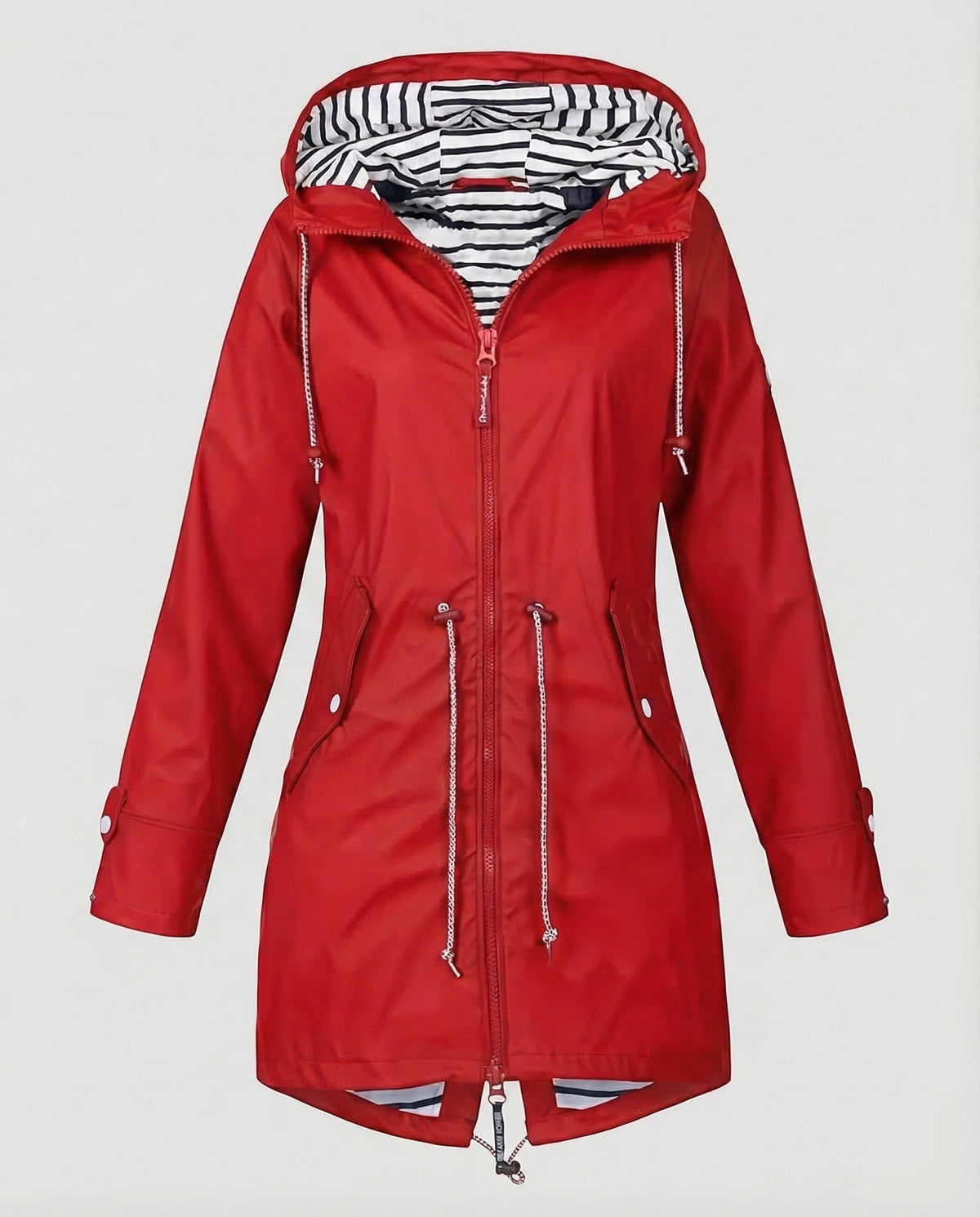 Parka ligera para mujer con capucha y cordón ajustable en la cintura - abrigo largo con cremallera para primavera y otoño