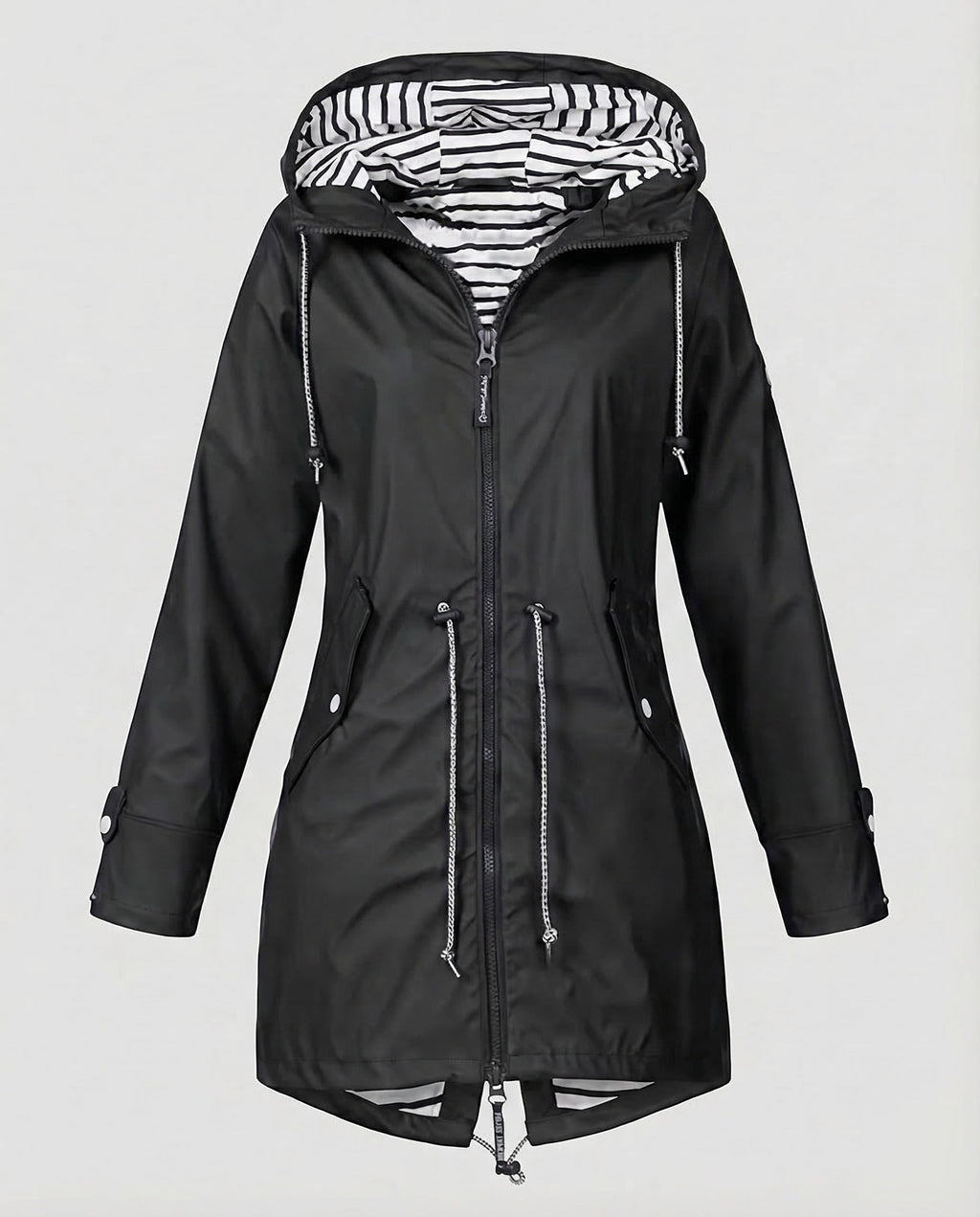 Parka ligera para mujer con capucha y cordón ajustable en la cintura - abrigo largo con cremallera para primavera y otoño