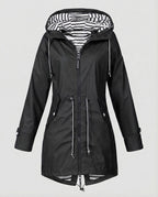 Parka ligera para mujer con capucha y cordón ajustable en la cintura - abrigo largo con cremallera para primavera y otoño