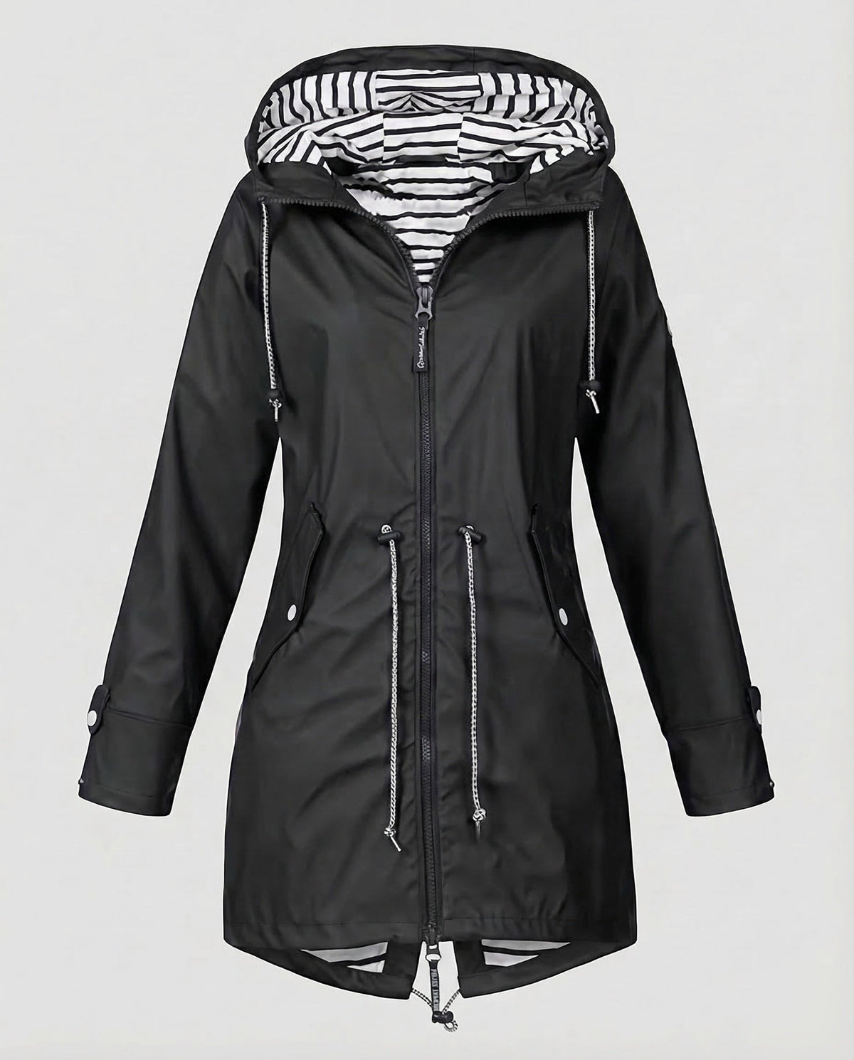 Parka ligera para mujer con capucha y cordón ajustable en la cintura - abrigo largo con cremallera para primavera y otoño