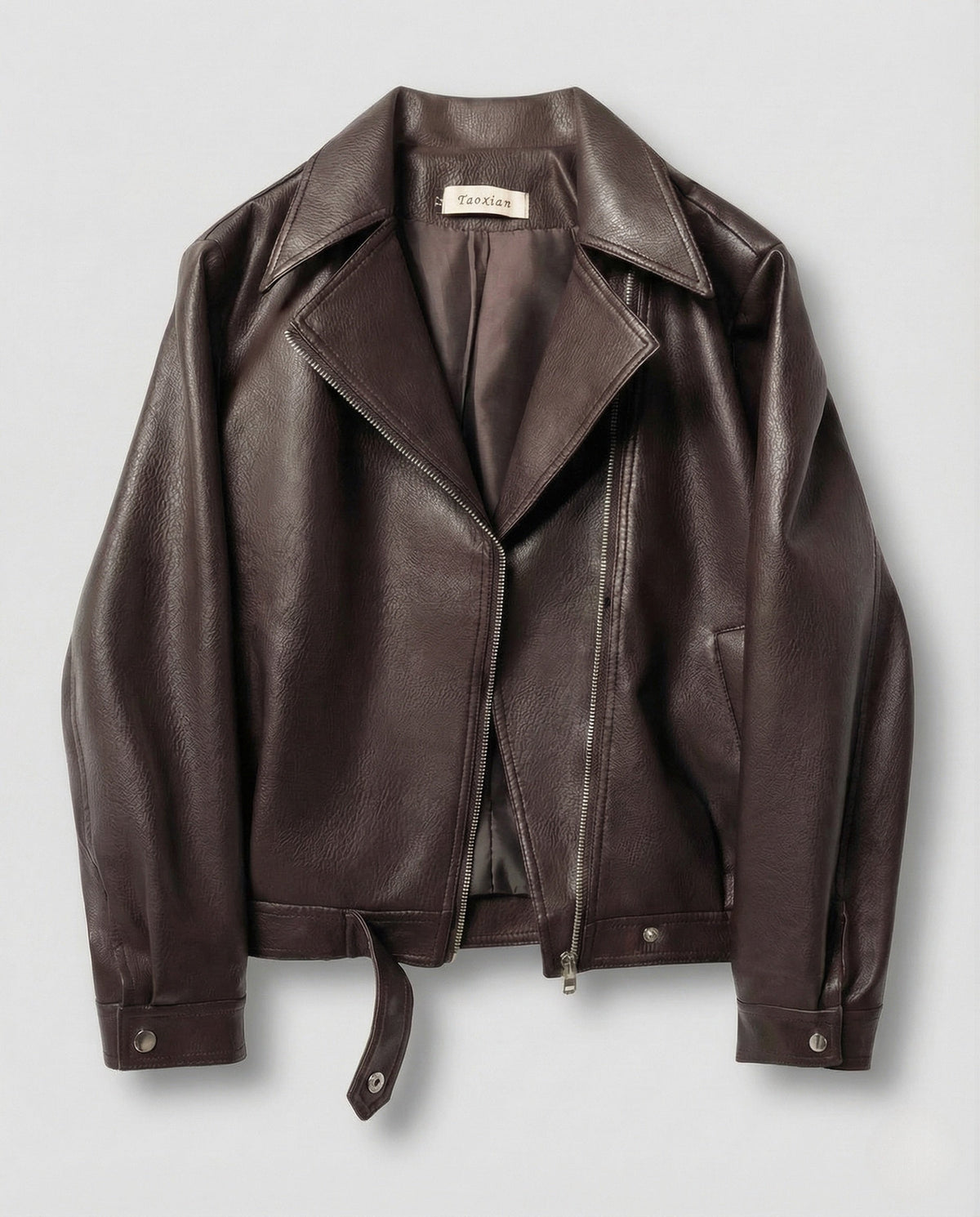 Veste biker pour femme en similicuir avec fermeture éclair asymétrique – Modèle oversize court et moderne