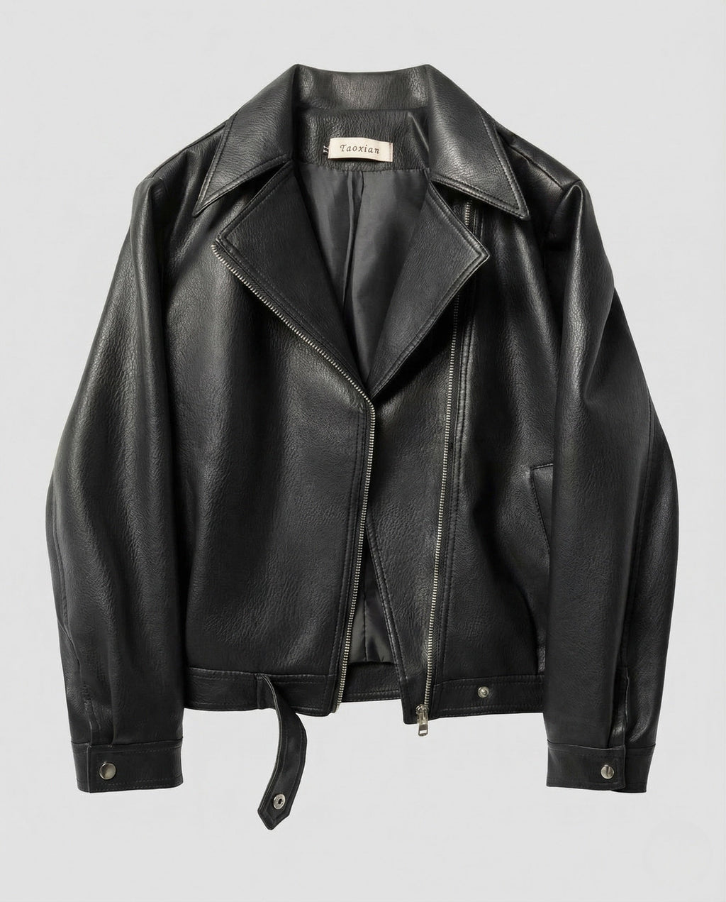 Veste biker pour femme en similicuir avec fermeture éclair asymétrique – Modèle oversize court et moderne