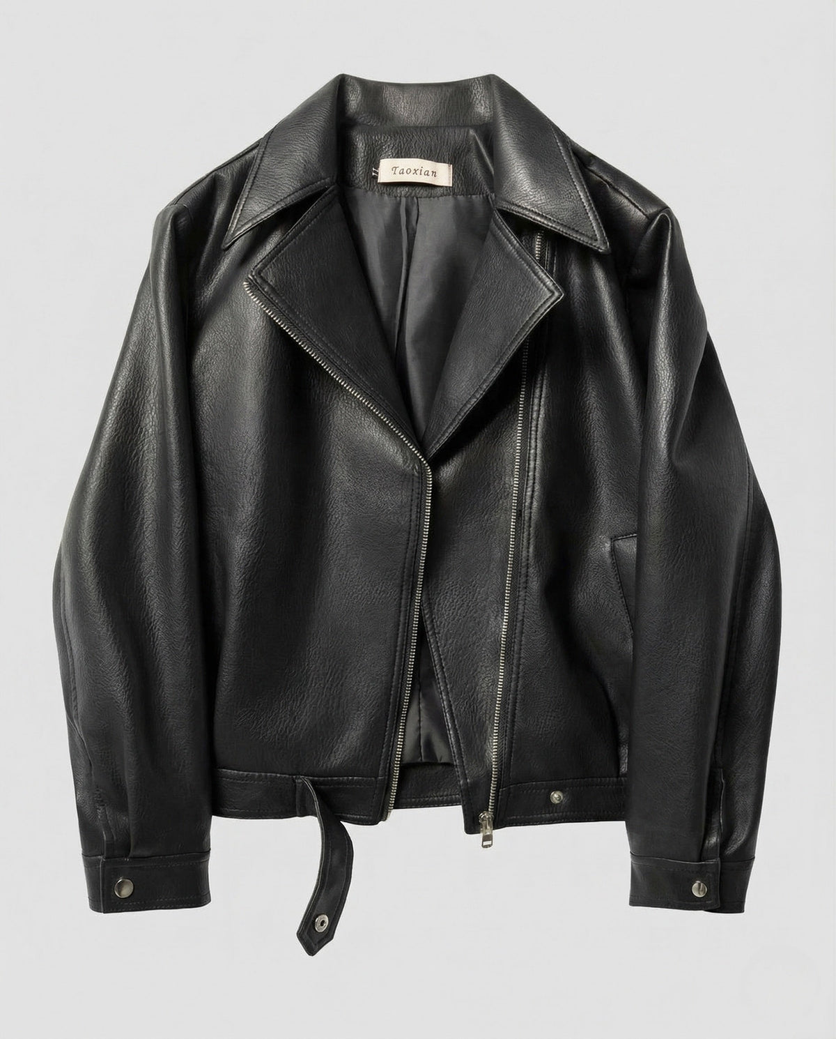 Veste biker pour femme en similicuir avec fermeture éclair asymétrique – Modèle oversize court et moderne