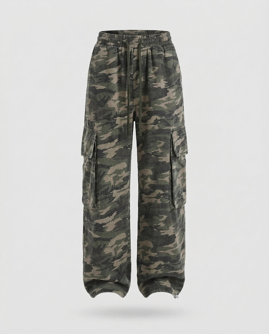 Pantalon cargo pour femme à jambes larges avec imprimé – Modèle streetwear oversize avec cordon de serrage