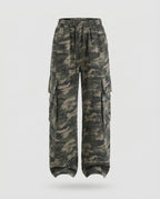 Pantalon cargo pour femme à jambes larges avec imprimé – Modèle streetwear oversize avec cordon de serrage