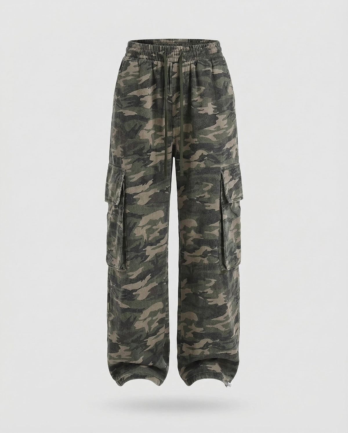 Pantalon cargo pour femme à jambes larges avec imprimé – Modèle streetwear oversize avec cordon de serrage